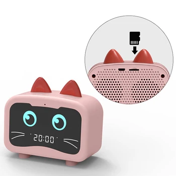 Drăguț Pisică Ureche Design de Difuzor Bluetooth Display LED Portabil Difuzor Wireless Radio cu Ceas Deșteptător Fata de Copil Cadou