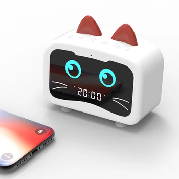 Drăguț Pisică Ureche Design de Difuzor Bluetooth Display LED Portabil Difuzor Wireless Radio cu Ceas Deșteptător Fata de Copil Cadou