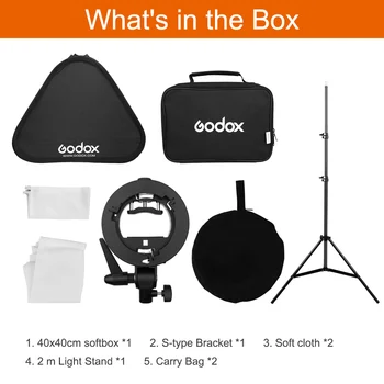 Godox 40x40cm 15x15inch Flash Speedlite Softbox + S de tip Suport Bowens Kit de Montare cu 2m Stand Lumina pentru Fotografie aparat de Fotografiat