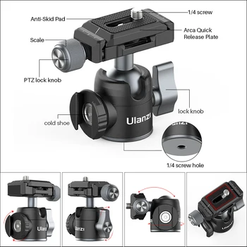 Ulanzi U60-L/U80-L Ballhead Cu Partea Rece Pantof Arca Swiss Eliberare Rapidă pentru Nikon Canon Sony DSLR Muntele Video cu Led-uri de Lumina Microfon