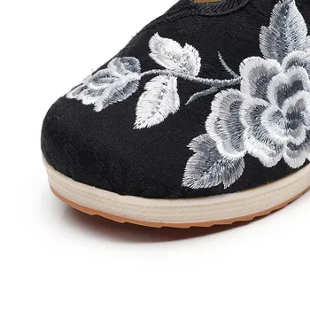 Veowalk Vintage Flori Brodate Femei pe Panza Catâri Papuci de casă Pană Toc Doamnelor Confort Broderie Pantofi Platforme