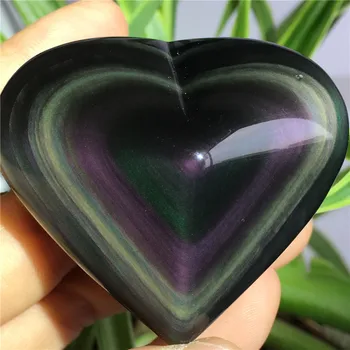 Naturale Cristal de Cuarț Curcubeu Obsidian Ochi de Pisica Inima în formă de Vindecare Acasă Dec