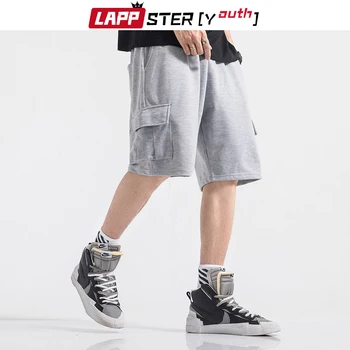 LAPPSTER-Tineret Bărbați Largi Solidă Bumbac Sudoare pantaloni Scurți de Vară 2020 Buzunare Casual pantaloni Scurți de sex Masculin coreean Casual Joggeri 5XL