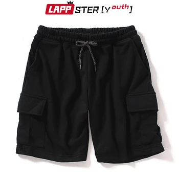 LAPPSTER-Tineret Bărbați Largi Solidă Bumbac Sudoare pantaloni Scurți de Vară 2020 Buzunare Casual pantaloni Scurți de sex Masculin coreean Casual Joggeri 5XL
