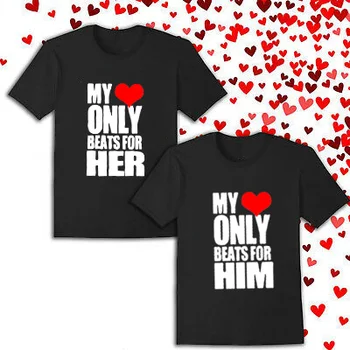 Inima mea Bate Doar pentru El si Ea de Potrivire Două Tricouri Cadou de Ziua Îndrăgostiților, Cuplurile Tricouri Său și Dragostea Ei T-shirt