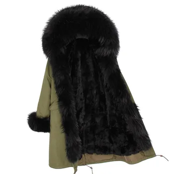 Maomaokong 2020luxury fată de moda de iarnă mai lungă naturale blană de vulpe guler de blană de raton căptușite cu blană haină de uniformă militară sacou