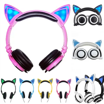 Cadou de crăciun Pliabil Intermitent Stralucitoare pisică ureche căști de Gaming Headset cu lumina LED-uri Pentru PC, Laptop, Telefon Mobil
