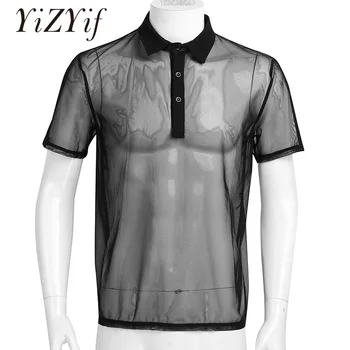 YiZYiF Sexy Barbati Mesh Clubwear Tricouri Super Soft Mesh Maieu Vedea Prin Respirabil Bărbați T-Shirt Topuri Sexy De Dans Uzura