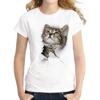 Femei de Moda 3D Cat de Imprimare Tricou Casual de Vara cu Maneci Scurte O-gât T Camasi de Vara cu Maneci Scurte Imbracaminte Casual Chemises