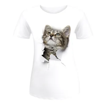 Femei de Moda 3D Cat de Imprimare Tricou Casual de Vara cu Maneci Scurte O-gât T Camasi de Vara cu Maneci Scurte Imbracaminte Casual Chemises