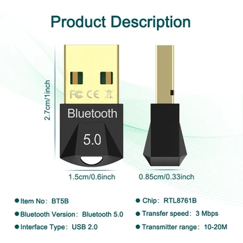2 in 1 Wireless Bluetooth 5.0 Receptor Transmițător Adaptor Audio pentru Calculator PC, Laptop Muzică Bluetooth USB Dongle USB Handsfree