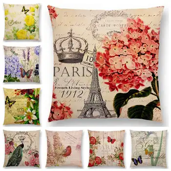 Fierbinte De Vânzare Flori Fluture Turnul Eiffel Păun Paris Crown Vintage Model Floral Decorativ Litere Pernă De Canapea Pernă