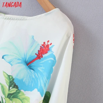 Tangada femei retro supradimensionate floral print shirt o gatului maneca lunga elegante femei casual tricou vrac bluza SL575