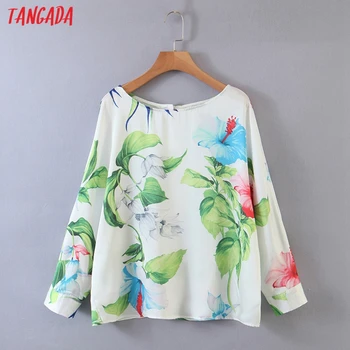 Tangada femei retro supradimensionate floral print shirt o gatului maneca lunga elegante femei casual tricou vrac bluza SL575