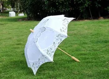 Mâner lung Artă Manual nunta Scoică Marginea Broderie din Bumbac Pur de Mireasa Dantela Umbrelă umbrelă de soare Romantic de Mireasa fotografie