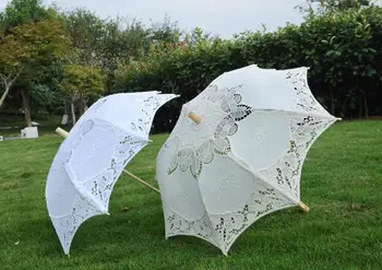 Mâner lung Artă Manual nunta Scoică Marginea Broderie din Bumbac Pur de Mireasa Dantela Umbrelă umbrelă de soare Romantic de Mireasa fotografie