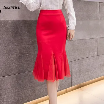 SEXMKL Plus Dimensiunea Femei Fusta Creion Roșu 2020 Casual cu Talie Inalta Fusta Neagra coreean Birou Femei Sexy Fuste Midi Jupe Femme