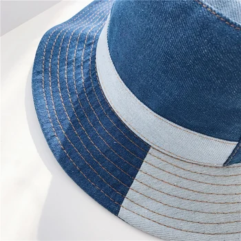 Albastru Găleată Pălării 2019 Moda Chic De Bloc De Culoare Denim Palarie De Soare Primavara-Vara Retro Plat Pescar Pălărie Două Capace