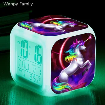 Foarte Frumos Unicorn LED Ceas desteptator 7 Culori Stralucitoare Ceas cu Alarmă Digital Multifunctional Tactil luminos Ceasuri Ceas Pentru Copii Cadouri