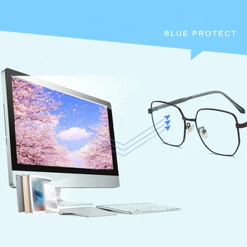 Iboode Moda Anti-Albastru Metal Rama de Ochelari Stras Mare Cadru Poligonal Plat Obiectiv lucrul cu Calculatorul Ochelari Pentru Femei