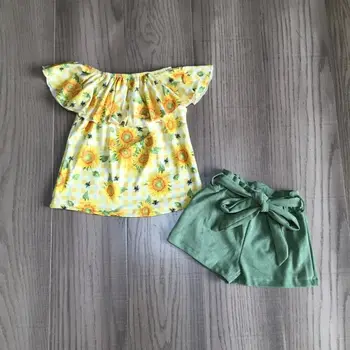 Fete pentru copii tinutele de vara de floarea-soarelui tricou cu pantaloni scurți verzi fetele tinutele clasice