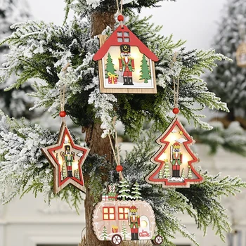 Decoratiuni De Craciun Din Lemn De Nuc Soldați Cu Lumini Casa Auto Copac Pandantiv Rafinat Ornament Pentru Pomul De Craciun
