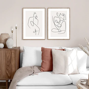 Scandinave Abstract Linie Postere Si Printuri Femei Organism Sărut Panza Pictura Arta De Perete Poze Dormitor, Living, Home Decor