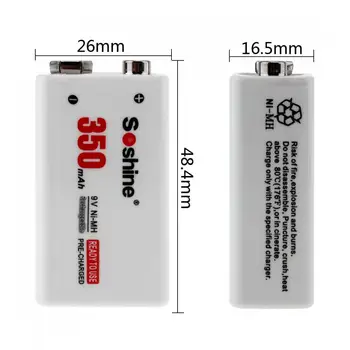 2 buc Soshine 9V 6F22 Baterie 350mAh Ni-MH Baterie Reîncărcabilă NiMH + Inteligentă 9V Baterie cu Indicator LED