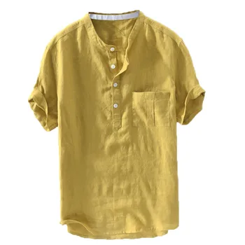 Oamenii Acasă Culoare Pură Butonul Lenjerie De Pat Solidă Maneca Scurta Retro Tricouri Bluze Bluza