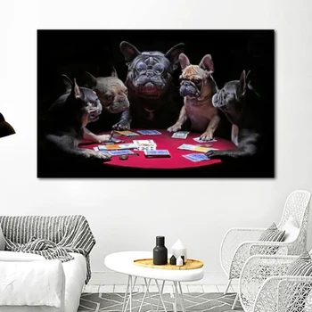 RELIABLI ART Câine Carti de Joc Postere Si Printuri de Animale Bulldog Imagini Pentru Acasă Arta de Perete Pentru Camera de zi de Decorare CADRU NR.