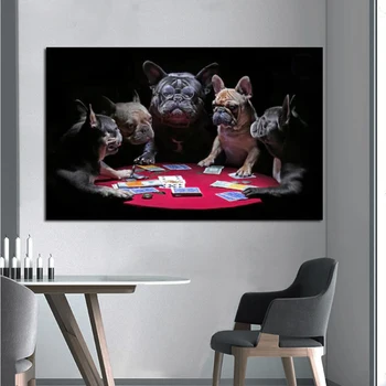 RELIABLI ART Câine Carti de Joc Postere Si Printuri de Animale Bulldog Imagini Pentru Acasă Arta de Perete Pentru Camera de zi de Decorare CADRU NR.