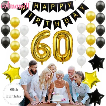 Amawill a 60-a Aniversare Set Pentru Barbati/Femei Banner Happy Birthday cu Baloane 32inch Folie Număr de 60 de Ani Decoratiuni Partid 7D