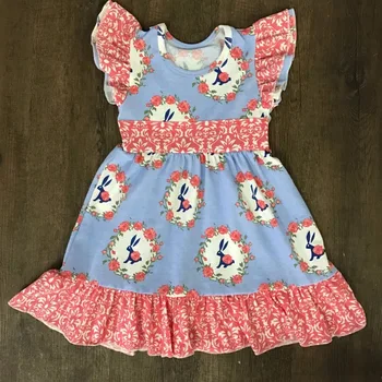 Aicton 2018 Paști Bumbac Design Nou pentru Copii Fete Copii Îmbrăcăminte de tip Boutique, Easter Bunny Albastru Rochie Dantela Roz Primavara/vara Flutter D