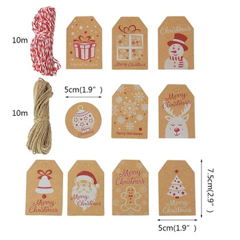 100buc Hârtie Kraft Categorie cu Coarda Cadou Eticheta DIY Meșteșug Eticheta Pom de Crăciun Moș crăciun om de Zăpadă Fulg de nea Gaura Agățat Ornamente Carduri Cadou