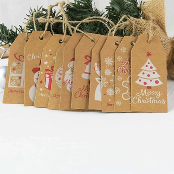 100buc Hârtie Kraft Categorie cu Coarda Cadou Eticheta DIY Meșteșug Eticheta Pom de Crăciun Moș crăciun om de Zăpadă Fulg de nea Gaura Agățat Ornamente Carduri Cadou