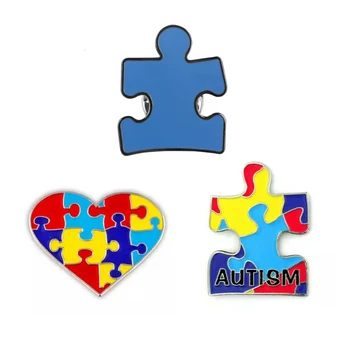Albastru Autism Inima Puzzle rever insigne, ace de brose pentru cadouri eveniment -Fier+butterfly buton transport Gratuit(150pcs/lot)