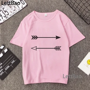 Amuzant Inimii Munte Cat Inimii Print T Shirt Femei Săgeată Grafic Harajuku Vintage Femei de Top Roz Alb Femme T-shirt