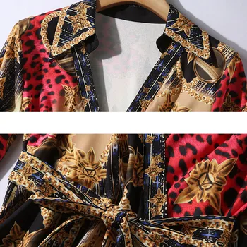 Femeile Pista de Epocă Rochie de Leopard de Imprimare 2019 Vara Cruce V Gatului Maneca Lunga Dantela-up Talie Centura Vintage Elegant Rochie Lunga