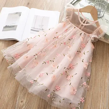 2020 Primavara-Vara de Îmbrăcăminte pentru Copii Fetita Printesa Rochie de Dantelă cu Maneci Scurte Floare de Design de Broderie Fete Dress
