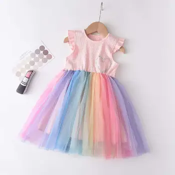 2020 Primavara-Vara de Îmbrăcăminte pentru Copii Fetita Printesa Rochie de Dantelă cu Maneci Scurte Floare de Design de Broderie Fete Dress