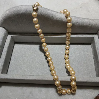 JYX Coajă Colier de Perle Bijuterii 8-8.5 mm Rotund culoare Aurie Mare Coajă Colier de Perle de 18