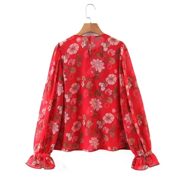 Moda efecte Cascadă Pulover Tricouri Flori de Primavara de Imprimare Maneca Lunga, O Bluza gât Elegant Doamnelor Topuri Femeile XL3379