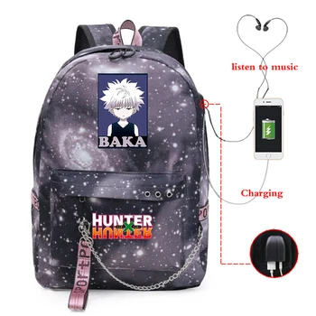 Hunter X Hunter Killua Baka Rucsac pentru Laptop USB Școală Genti Femei Genti de Voiaj pentru Fete Anime Bagpack 2020 Înapoi La Școală Saci