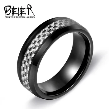 Beier Reale Tungsten culoare negru 8mm ROMÂNIA de vânzare la cald Electric alb negru fibra de om femeile inel de nunta W004