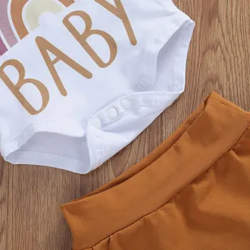 0-18M Nou-născuți Sugari Copii Fete Băieți Haine Seturi 3pcs Curcubeu Print Short Sleeve Romper+pantaloni Scurți Bentita