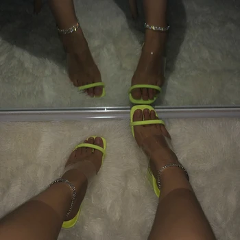 Femeile Transparent Sandale Femei Cu Toc Papuci De Casă Bomboane De Culoare Degetele De La Picioare Deschise Toc Gros De Moda De Sex Feminin Diapozitive Pantofi De Vara