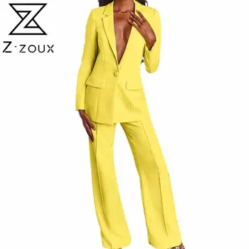 Z-ZOUX Femei Pantaloni Seturi de Temperament Costume Femei Sacou Cu Pantaloni Singur Buton Sacou Pantaloni Lungi Costum Elegant Femeie de Primăvară