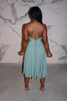 De Vară 2020 Femei Dot Imprimate Rochie fără Mâneci Deschise din Spate O-linie Genunchi Lungime Rochii Active Wear Plaja Sexy Beackless Vestidos