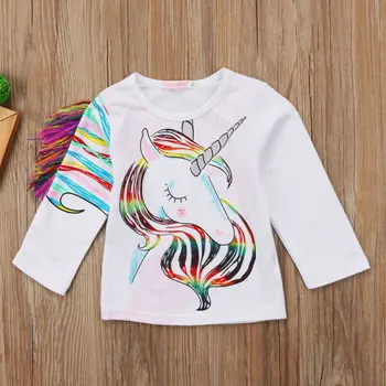 Pudcoco Nou Casual Toddler Copii, Desene animate Fete de Unicorn Topuri cu Maneci Lungi T-shirt Haine 1-6Y 2019 Noi