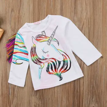 Pudcoco Nou Casual Toddler Copii, Desene animate Fete de Unicorn Topuri cu Maneci Lungi T-shirt Haine 1-6Y 2019 Noi